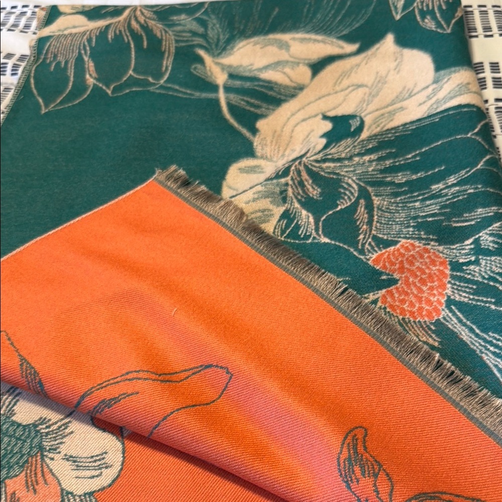 Floral Wrap/Scarf two sided Orange Floral and Forest Green floral